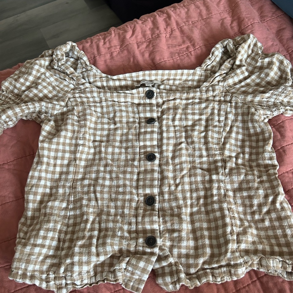 Madewell puff sleeve shirt with gingham pattern